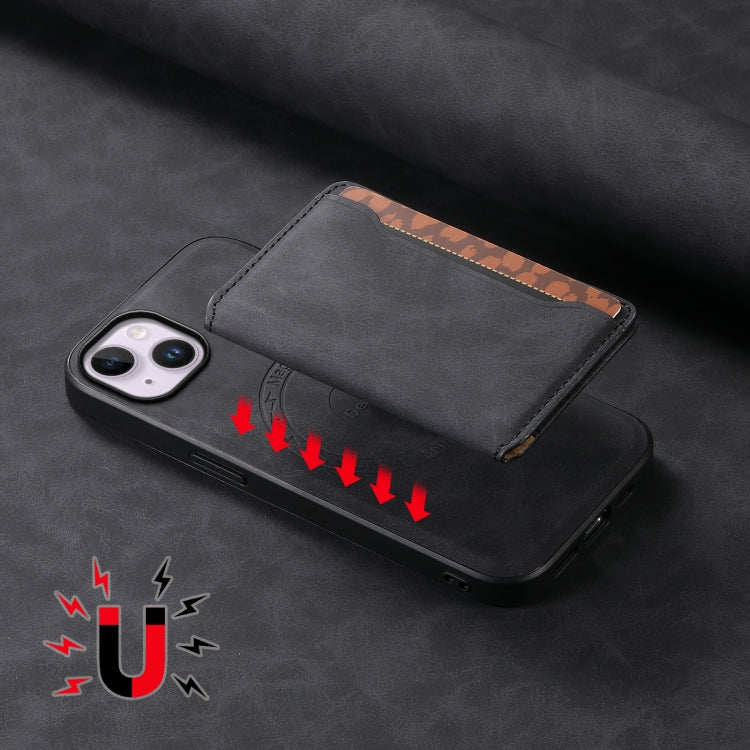 For iPhone 14 Plus Denior D13 Retro Texture Leather MagSafe Card Bag Phone Case(Black) - HoMEdemic™ 