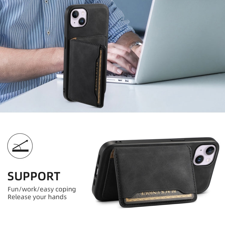 For iPhone 14 Plus Denior D13 Retro Texture Leather MagSafe Card Bag Phone Case(Black) - HoMEdemic™ 