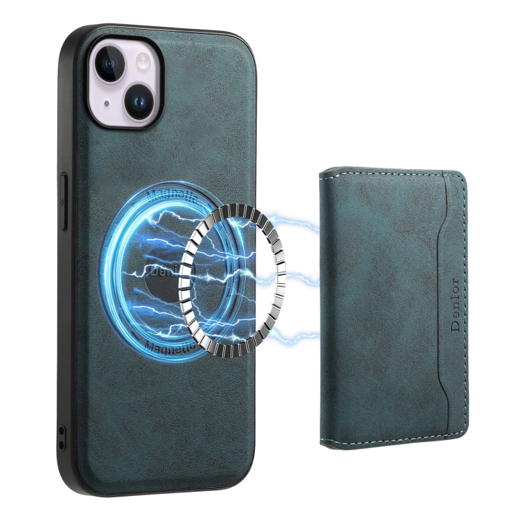 For iPhone 14 Plus Denior D13 Retro Texture Leather MagSafe Card Bag Phone Case(Blue) - HoMEdemic™ 