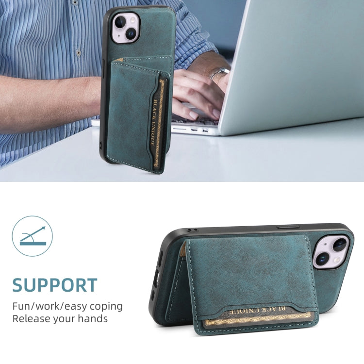 For iPhone 14 Plus Denior D13 Retro Texture Leather MagSafe Card Bag Phone Case(Blue) - HoMEdemic™ 
