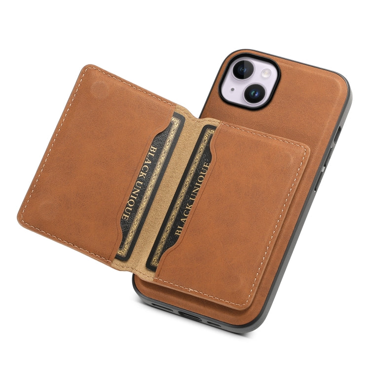 For iPhone 14 Plus Denior D13 Retro Texture Leather MagSafe Card Bag Phone Case(Brown) - HoMEdemic™ 