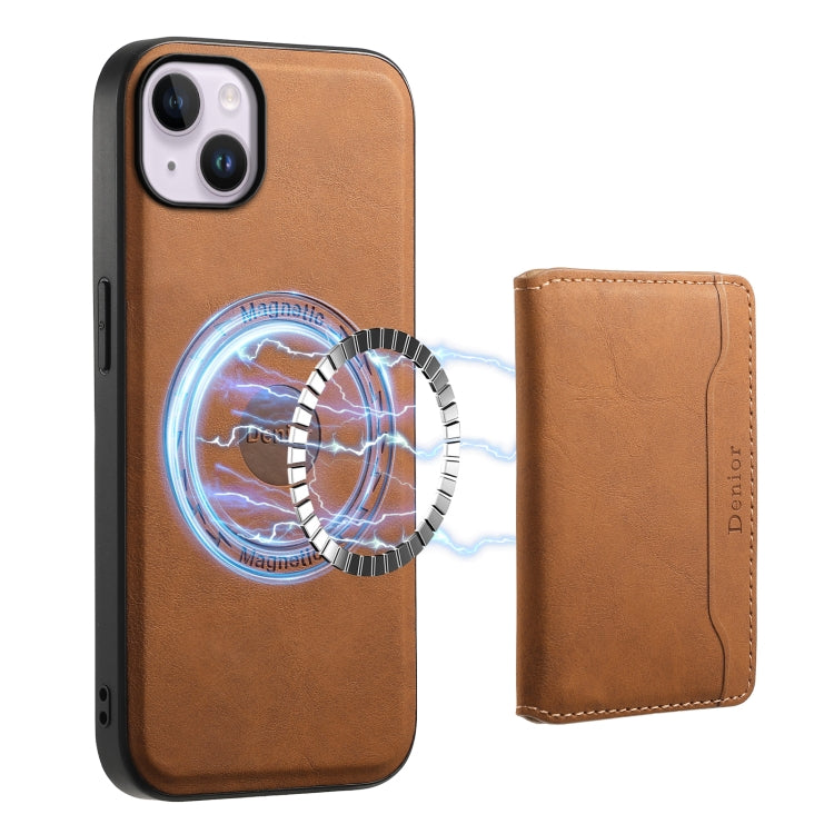 For iPhone 14 Plus Denior D13 Retro Texture Leather MagSafe Card Bag Phone Case(Brown) - HoMEdemic™ 
