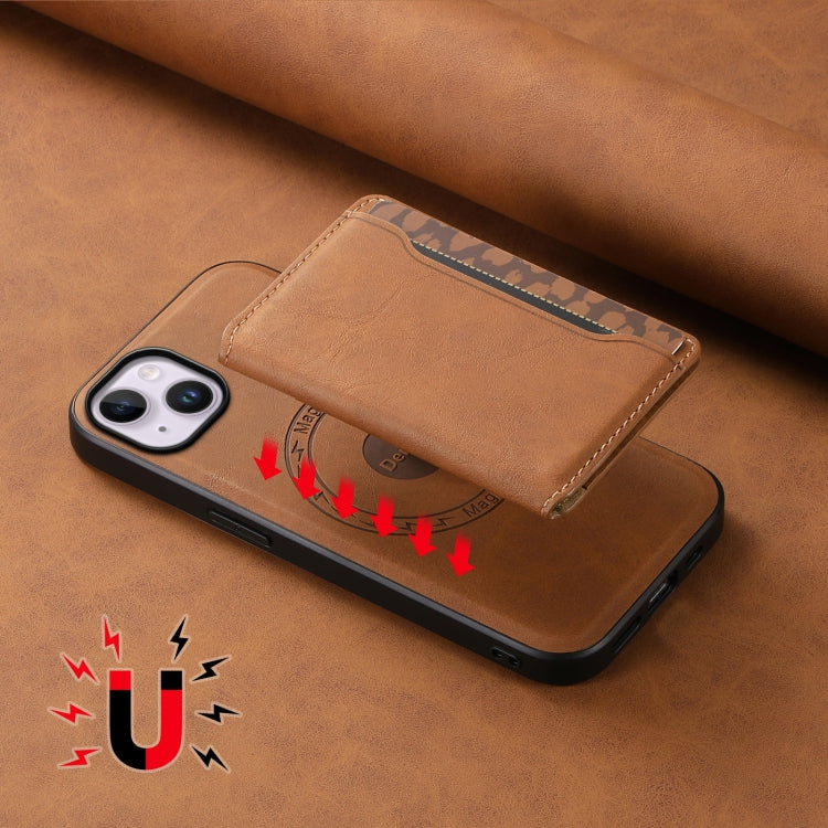 For iPhone 14 Plus Denior D13 Retro Texture Leather MagSafe Card Bag Phone Case(Brown) - HoMEdemic™ 