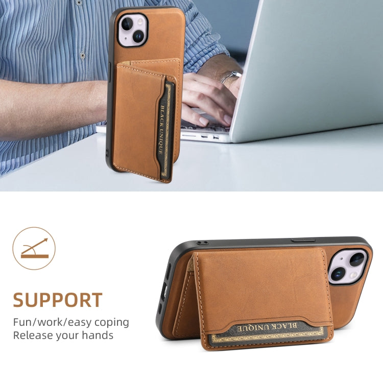 For iPhone 14 Plus Denior D13 Retro Texture Leather MagSafe Card Bag Phone Case(Brown) - HoMEdemic™ 
