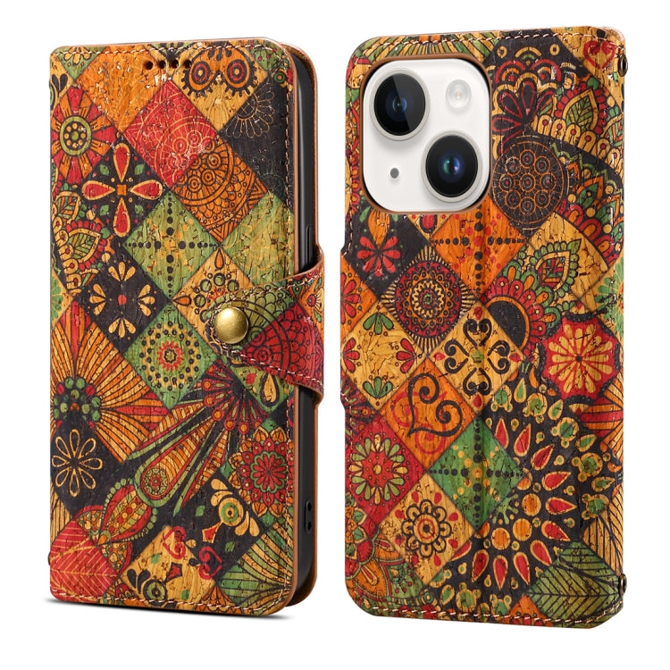For iPhone 14 Plus Denior Flower Language Series Cork Fabric Oil Edge Leather Phone Case(Autumn) - HoMEdemic™ 