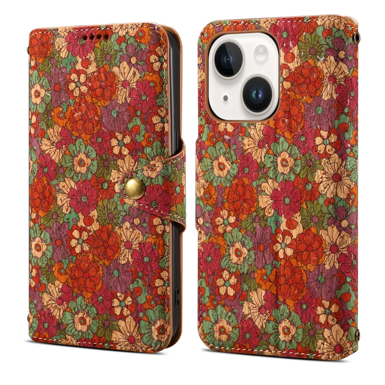 For iPhone 14 Plus Denior Flower Language Series Cork Fabric Oil Edge Leather Phone Case(Summer) - HoMEdemic™ 