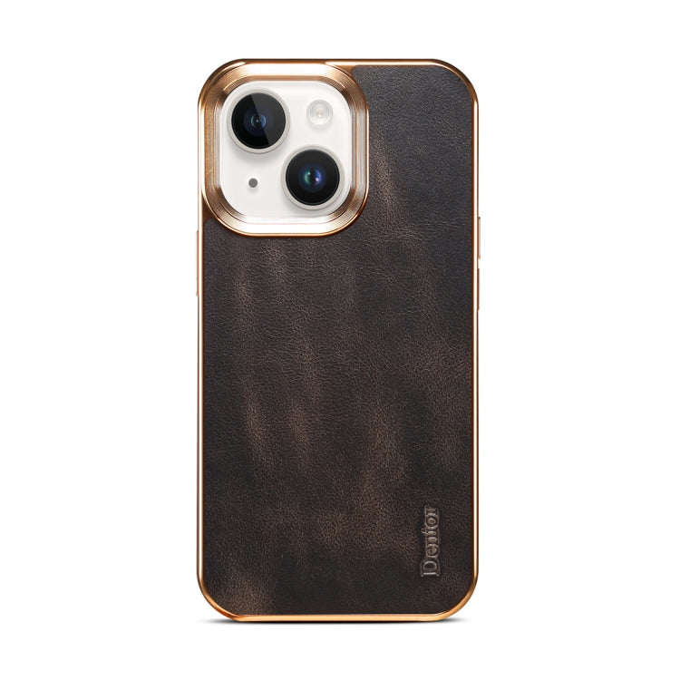 For iPhone 14 Plus Denior Oil Wax Cowhide Plating Phone Case(Black) - HoMEdemic™ 