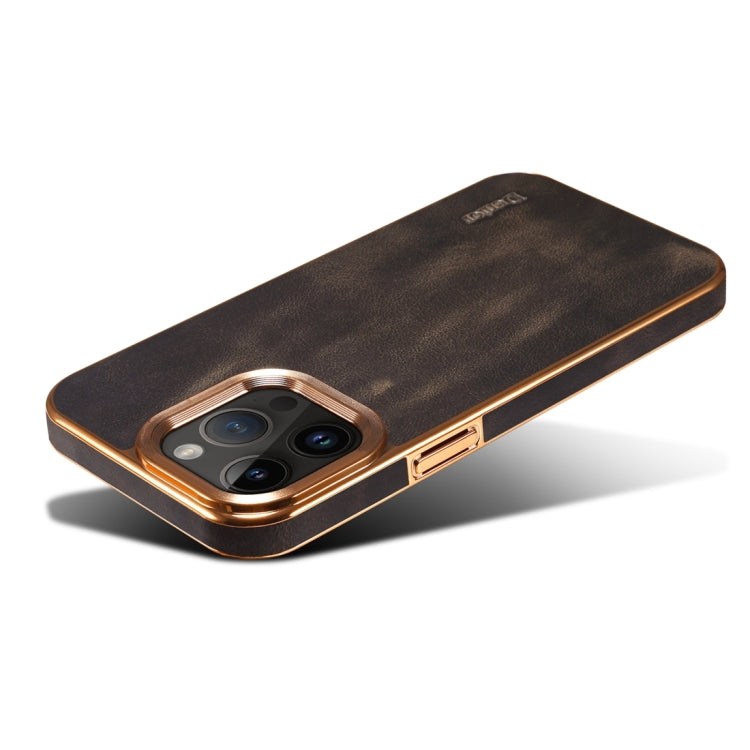 For iPhone 14 Plus Denior Oil Wax Cowhide Plating Phone Case(Black) - HoMEdemic™ 