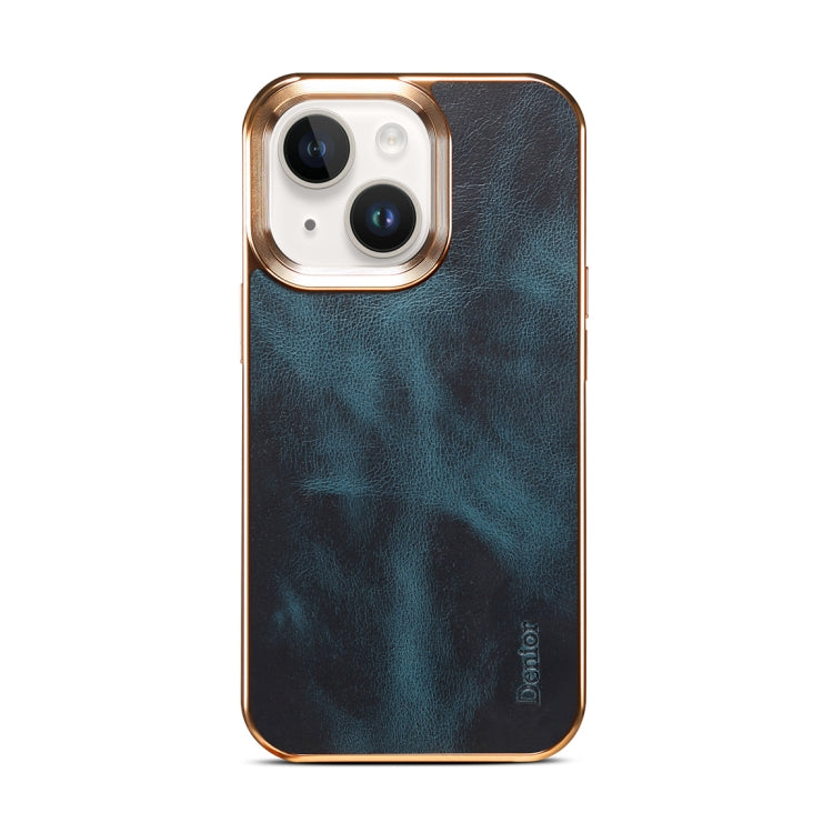 For iPhone 14 Plus Denior Oil Wax Cowhide Plating Phone Case(Blue) - HoMEdemic™ 