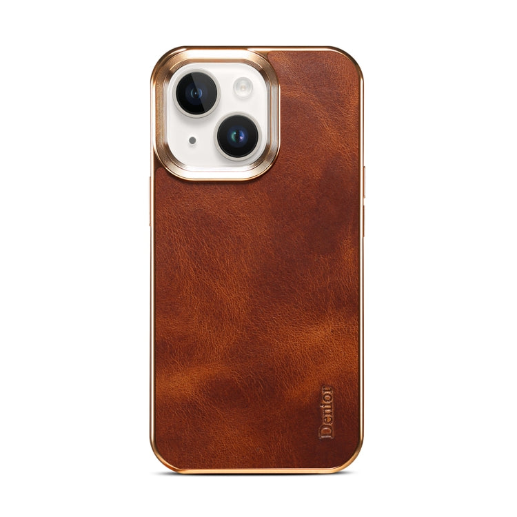 For iPhone 14 Plus Denior Oil Wax Cowhide Plating Phone Case(Brown) - HoMEdemic™ 
