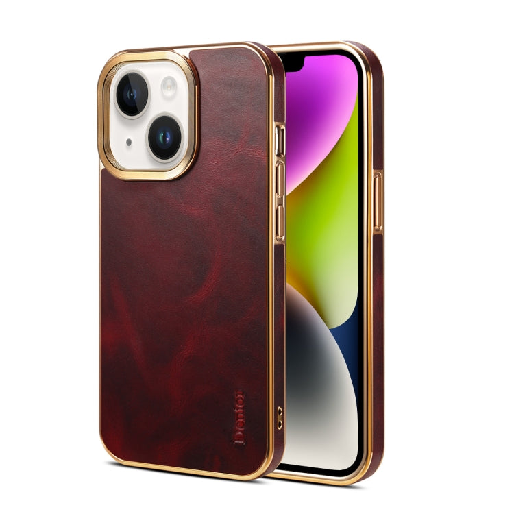 For iPhone 14 Plus Denior Oil Wax Cowhide Plating Phone Case(Red) - HoMEdemic™ 