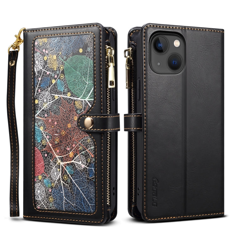For iPhone 14 Plus ESEBLE Star Series Lanyard Zipper Wallet RFID Leather Case(Black) - HoMEdemic™ 