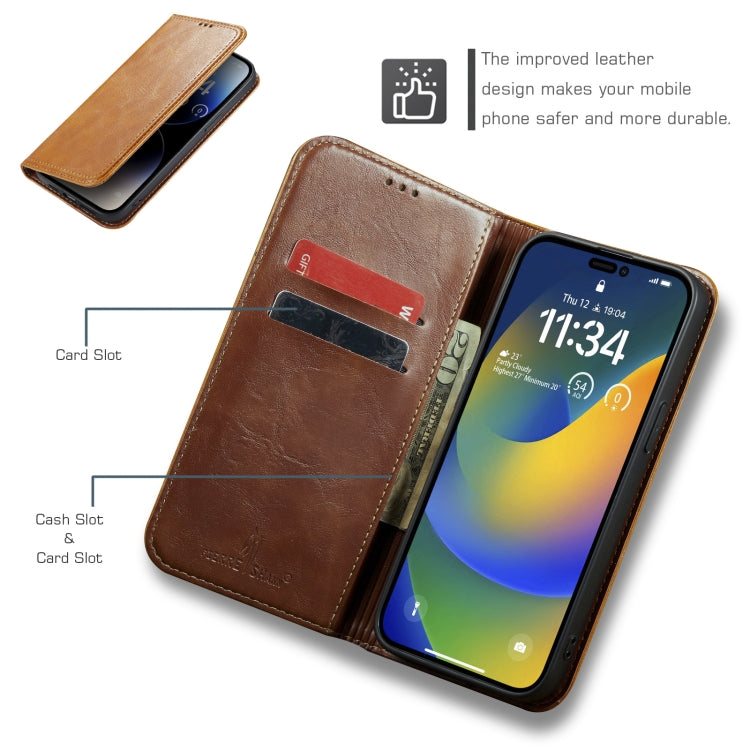 For iPhone 14 Plus FIERRE SHANN Vintage Bark Texture Wallet Leather Phone Case(Khaki) - HoMEdemic™ 