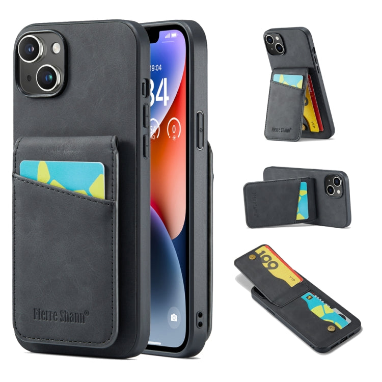 For iPhone 14 Plus Fierre Shann Crazy Horse Card Holder Back Cover PU Phone Case(Black) - HoMEdemic™ 