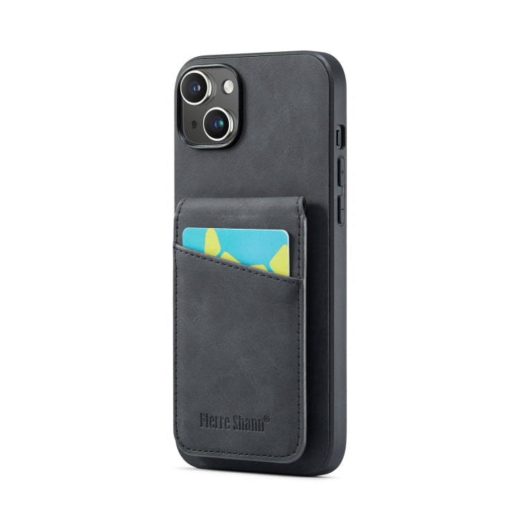 For iPhone 14 Plus Fierre Shann Crazy Horse Card Holder Back Cover PU Phone Case(Black) - HoMEdemic™ 