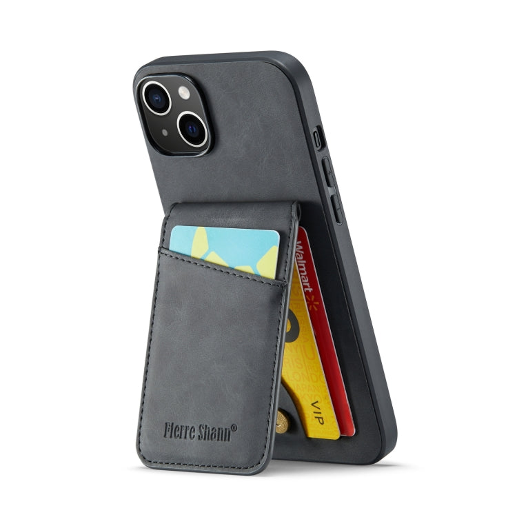 For iPhone 14 Plus Fierre Shann Crazy Horse Card Holder Back Cover PU Phone Case(Black) - HoMEdemic™ 