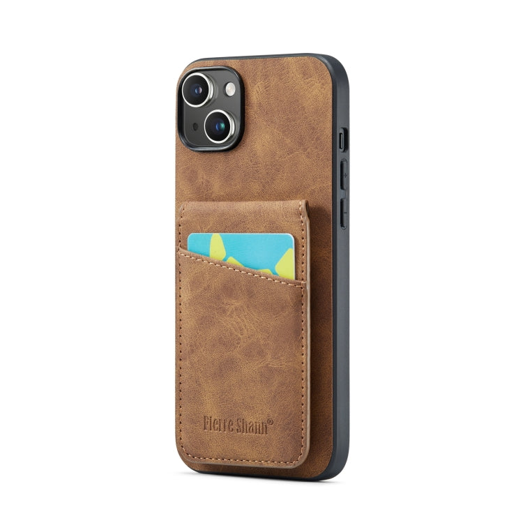 For iPhone 14 Plus Fierre Shann Crazy Horse Card Holder Back Cover PU Phone Case(Brown) - HoMEdemic™ 