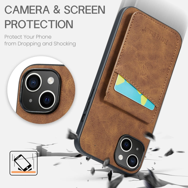 For iPhone 14 Plus Fierre Shann Crazy Horse Card Holder Back Cover PU Phone Case(Brown) - HoMEdemic™ 