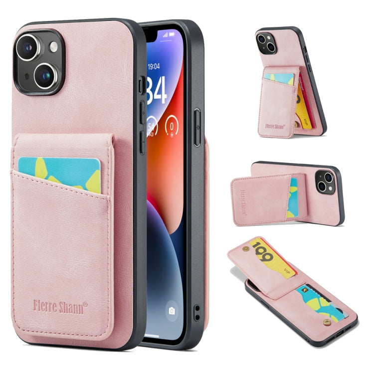 For iPhone 14 Plus Fierre Shann Crazy Horse Card Holder Back Cover PU Phone Case(Pink) - HoMEdemic™ 
