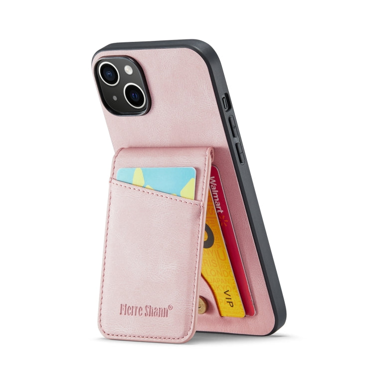 For iPhone 14 Plus Fierre Shann Crazy Horse Card Holder Back Cover PU Phone Case(Pink) - HoMEdemic™ 