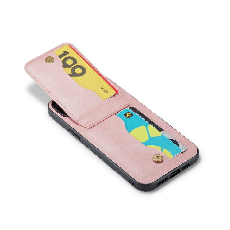 For iPhone 14 Plus Fierre Shann Crazy Horse Card Holder Back Cover PU Phone Case(Pink) - HoMEdemic™ 