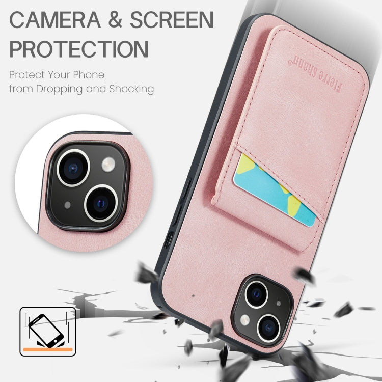 For iPhone 14 Plus Fierre Shann Crazy Horse Card Holder Back Cover PU Phone Case(Pink) - HoMEdemic™ 