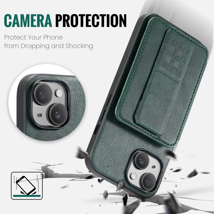 For iPhone 14 Plus Fierre Shann Oil Wax Cow Leather Card Holder Back Phone Case(Green) - HoMEdemic™ 