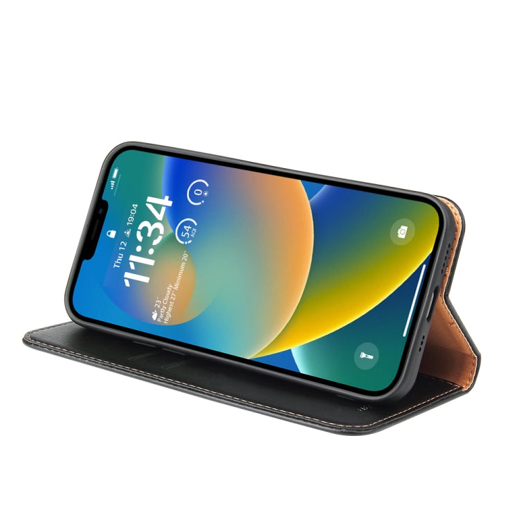 For iPhone 14 Plus Fierre Shann PU Genuine Leather Texture Leather Phone Case (Black) - HoMEdemic™ 