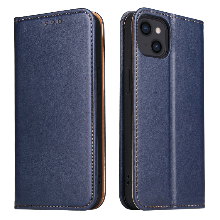 For iPhone 14 Plus Fierre Shann PU Genuine Leather Texture Leather Phone Case (Blue) - HoMEdemic™ 