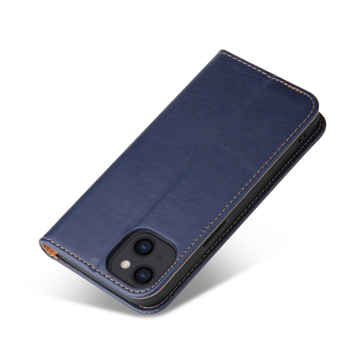 For iPhone 14 Plus Fierre Shann PU Genuine Leather Texture Leather Phone Case (Blue) - HoMEdemic™ 