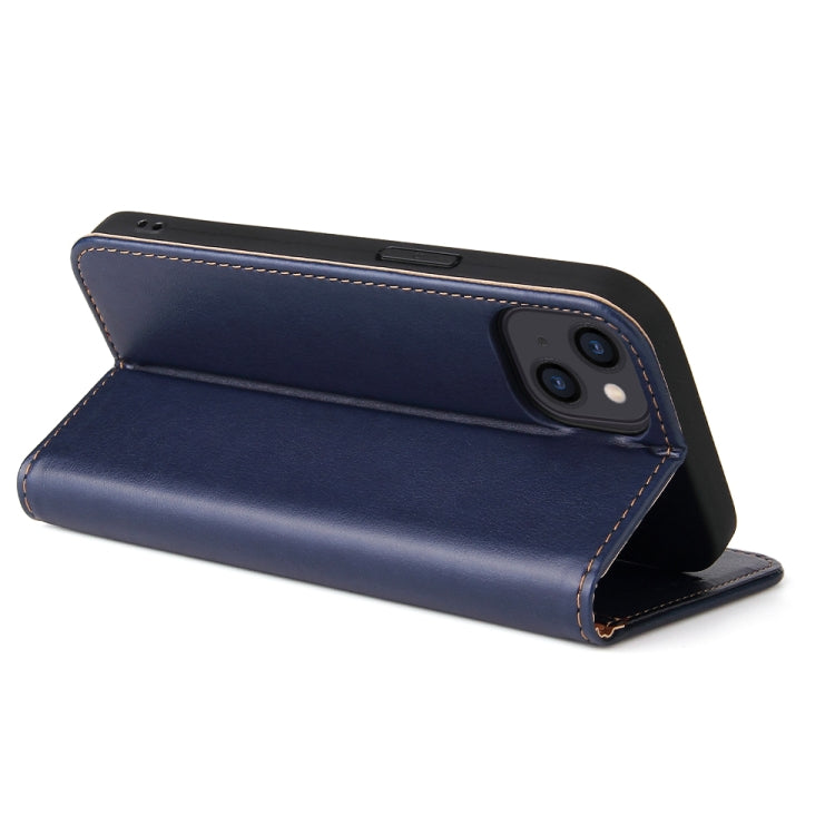 For iPhone 14 Plus Fierre Shann PU Genuine Leather Texture Leather Phone Case (Blue) - HoMEdemic™ 