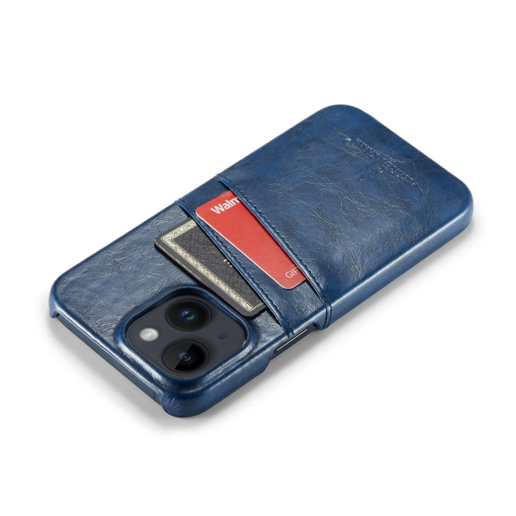 For iPhone 14 Plus Fierre Shann Retro Oil Wax Texture PU Leather Case with Card Slots (Blue) - HoMEdemic™ 