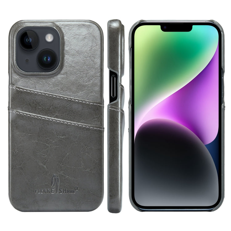 For iPhone 14 Plus Fierre Shann Retro Oil Wax Texture PU Leather Case with Card Slots (Grey) - HoMEdemic™ 