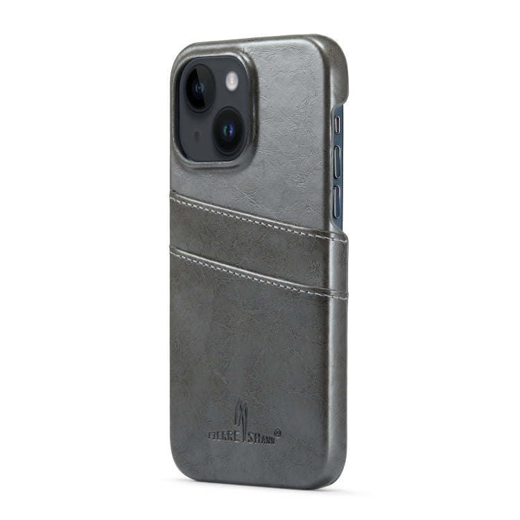For iPhone 14 Plus Fierre Shann Retro Oil Wax Texture PU Leather Case with Card Slots (Grey) - HoMEdemic™ 