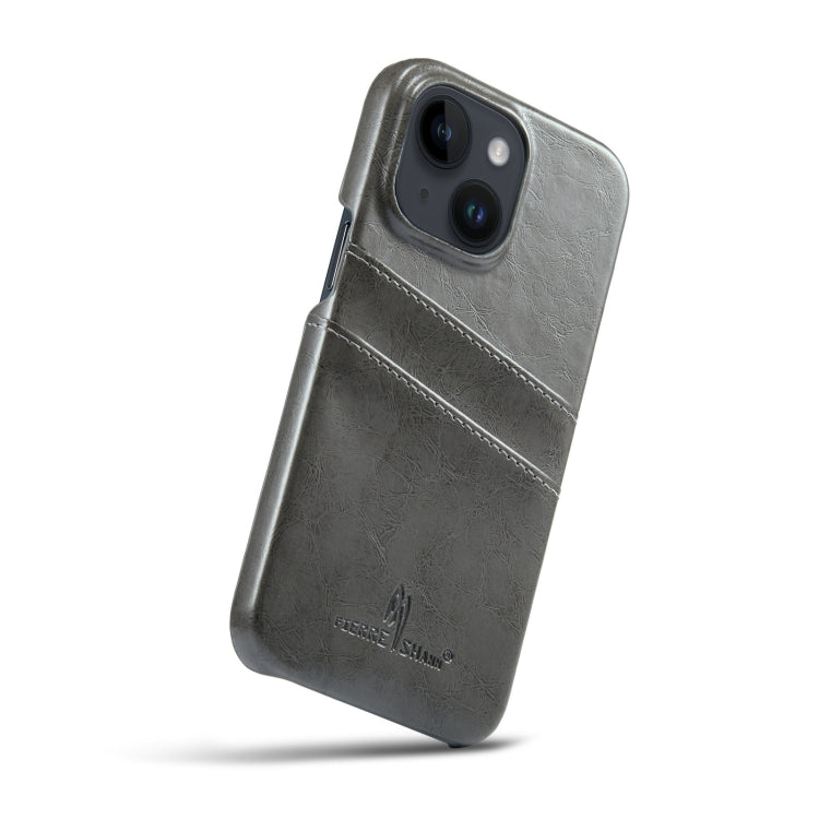 For iPhone 14 Plus Fierre Shann Retro Oil Wax Texture PU Leather Case with Card Slots (Grey) - HoMEdemic™ 