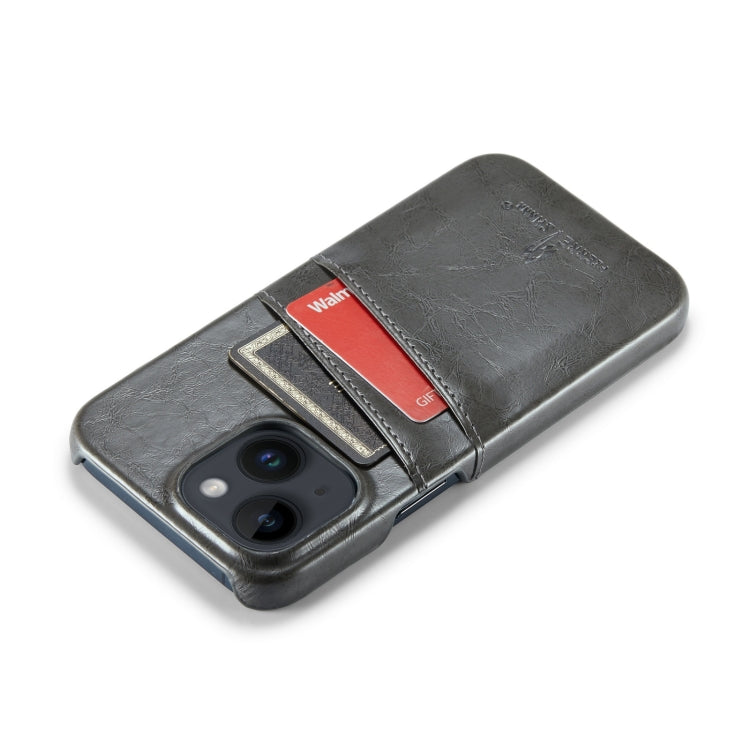 For iPhone 14 Plus Fierre Shann Retro Oil Wax Texture PU Leather Case with Card Slots (Grey) - HoMEdemic™ 