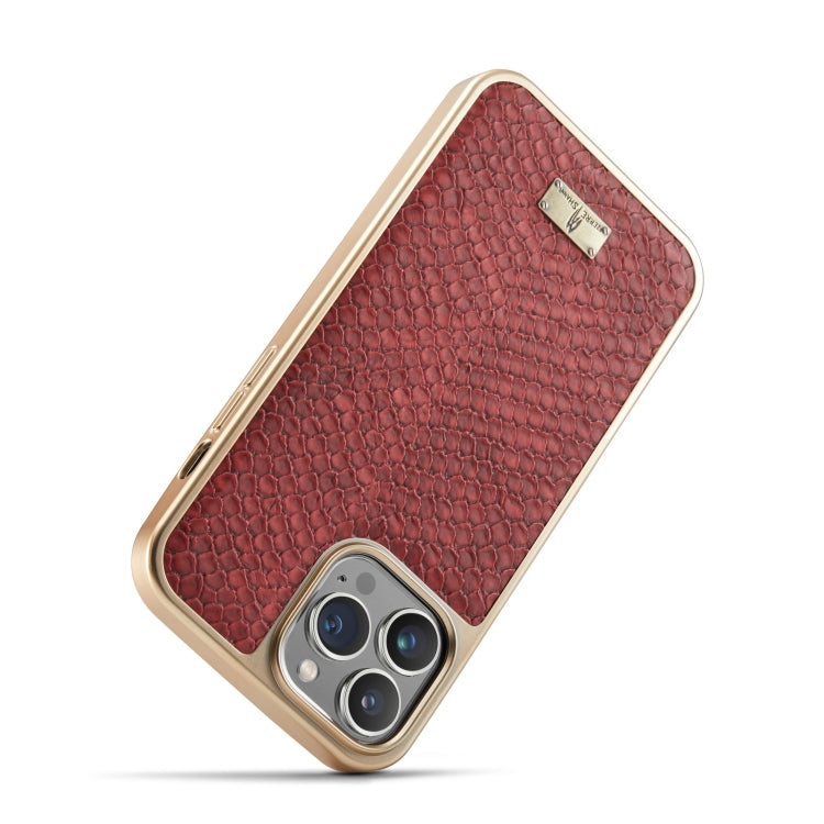 For iPhone 14 Plus Fierre Shann Snake Texture Electroplating PU Phone Case(Red) - HoMEdemic™ 