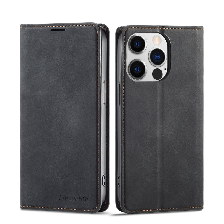 For iPhone 14 Plus Forwenw Dream Series Oil Edge Strong Magnetism Leather Phone Case(Black) - HoMEdemic™ 
