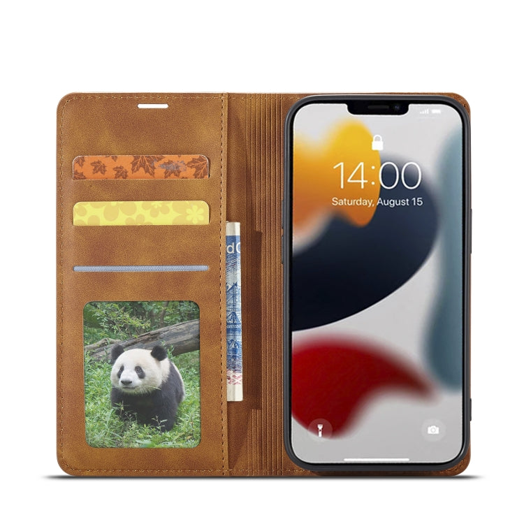 For iPhone 14 Plus Forwenw Dream Series Oil Edge Strong Magnetism Leather Phone Case(Brown) - HoMEdemic™ 