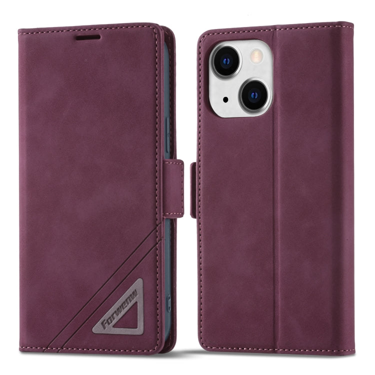 For iPhone 14 Plus Forwenw Dual-side Buckle Leather Phone Case (Wine Red) - HoMEdemic™ 