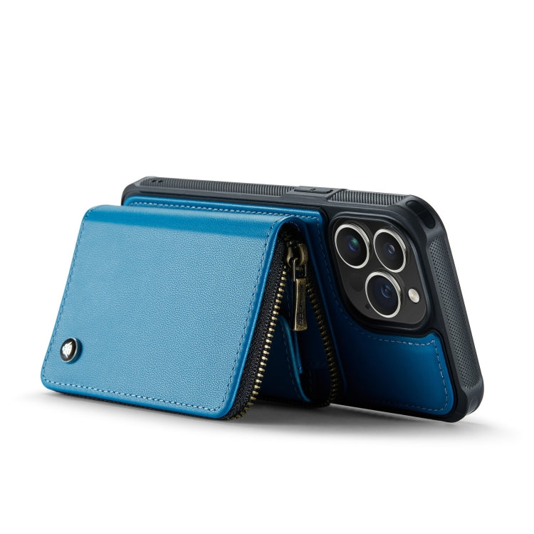 For iPhone 14 Plus JEEHOOD C22 Series Zipper Wallet Phone Case with Long and Short Lanyard(Blue) - HoMEdemic™ 