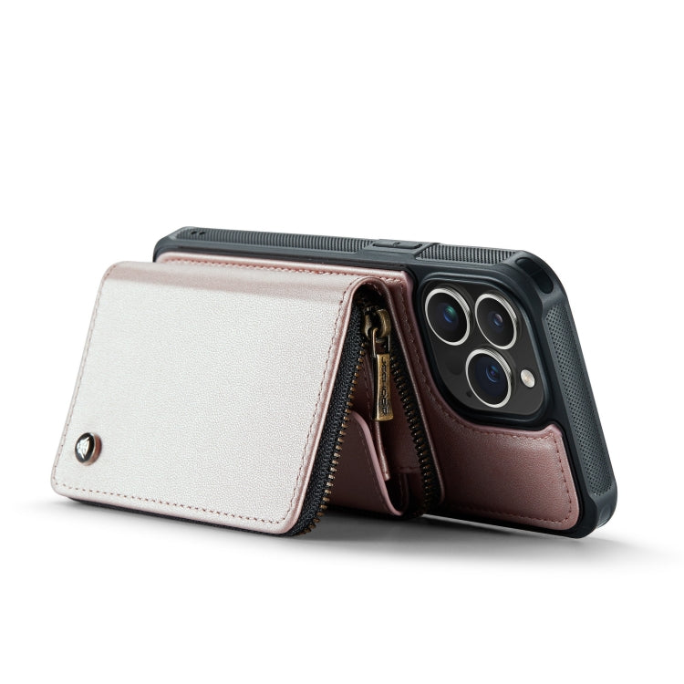 For iPhone 14 Plus JEEHOOD C22 Series Zipper Wallet Phone Case with Long and Short Lanyard(Rose Gold) - HoMEdemic™ 
