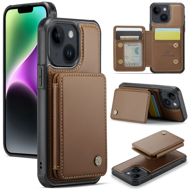 For iPhone 14 Plus JEEHOOD J05 Business Magnetic Style RFID Leather Phone Case(Brown) - HoMEdemic™ 