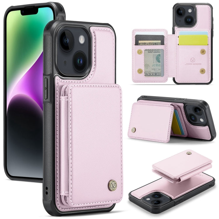For iPhone 14 Plus JEEHOOD J05 Business Magnetic Style RFID Leather Phone Case(Pink) - HoMEdemic™ 