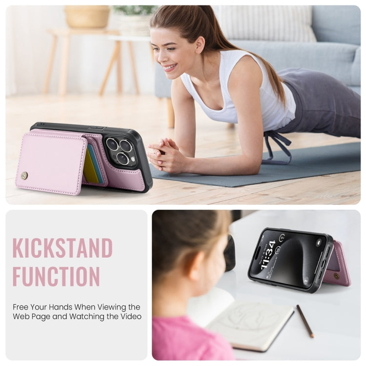 For iPhone 14 Plus JEEHOOD J05 Business Magnetic Style RFID Leather Phone Case(Pink) - HoMEdemic™ 