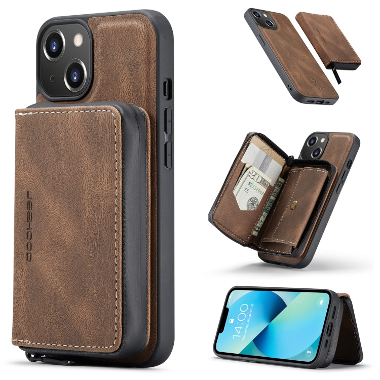 For iPhone 14 Plus JEEHOOD Magnetic Zipper Wallet Leather Phone Case (Brown) - HoMEdemic™ 