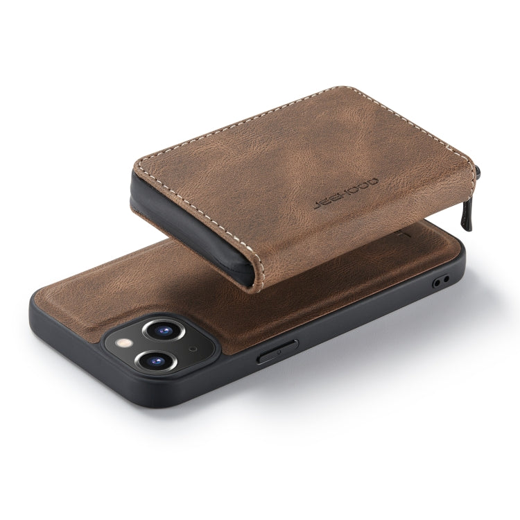 For iPhone 14 Plus JEEHOOD Magnetic Zipper Wallet Leather Phone Case (Brown) - HoMEdemic™ 