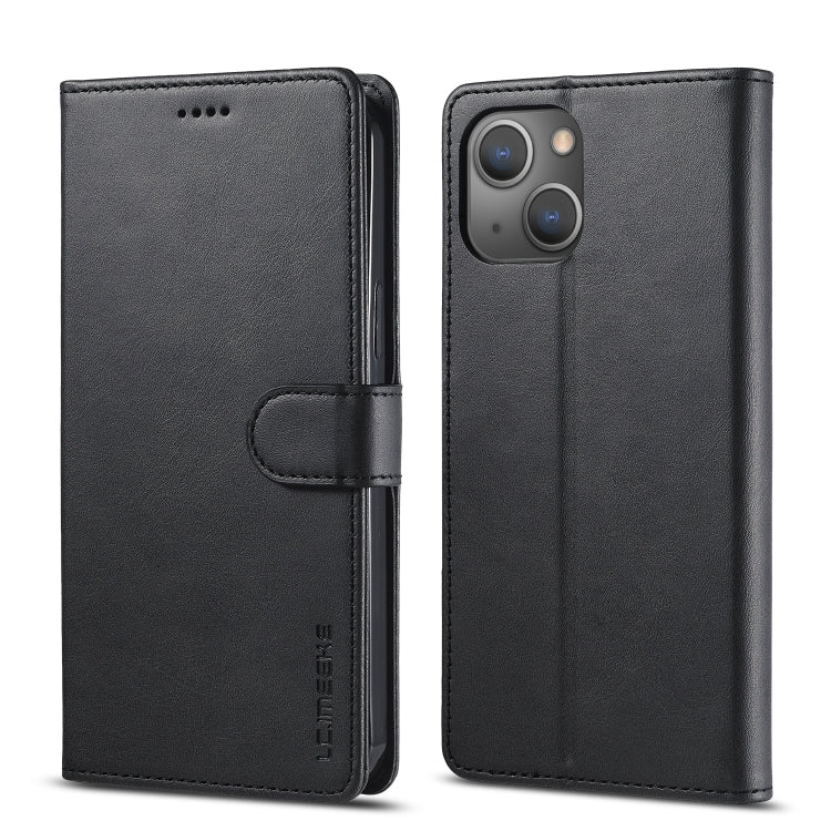 For iPhone 14 Plus LC.IMEEKE Calf Texture Horizontal Flip Leather Case (Black) - HoMEdemic™ 