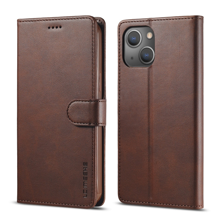 For iPhone 14 Plus LC.IMEEKE Calf Texture Horizontal Flip Leather Case (Brown) - HoMEdemic™ 