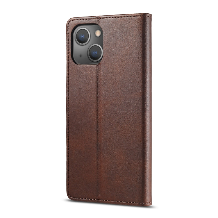 For iPhone 14 Plus LC.IMEEKE Calf Texture Horizontal Flip Leather Case (Brown) - HoMEdemic™ 
